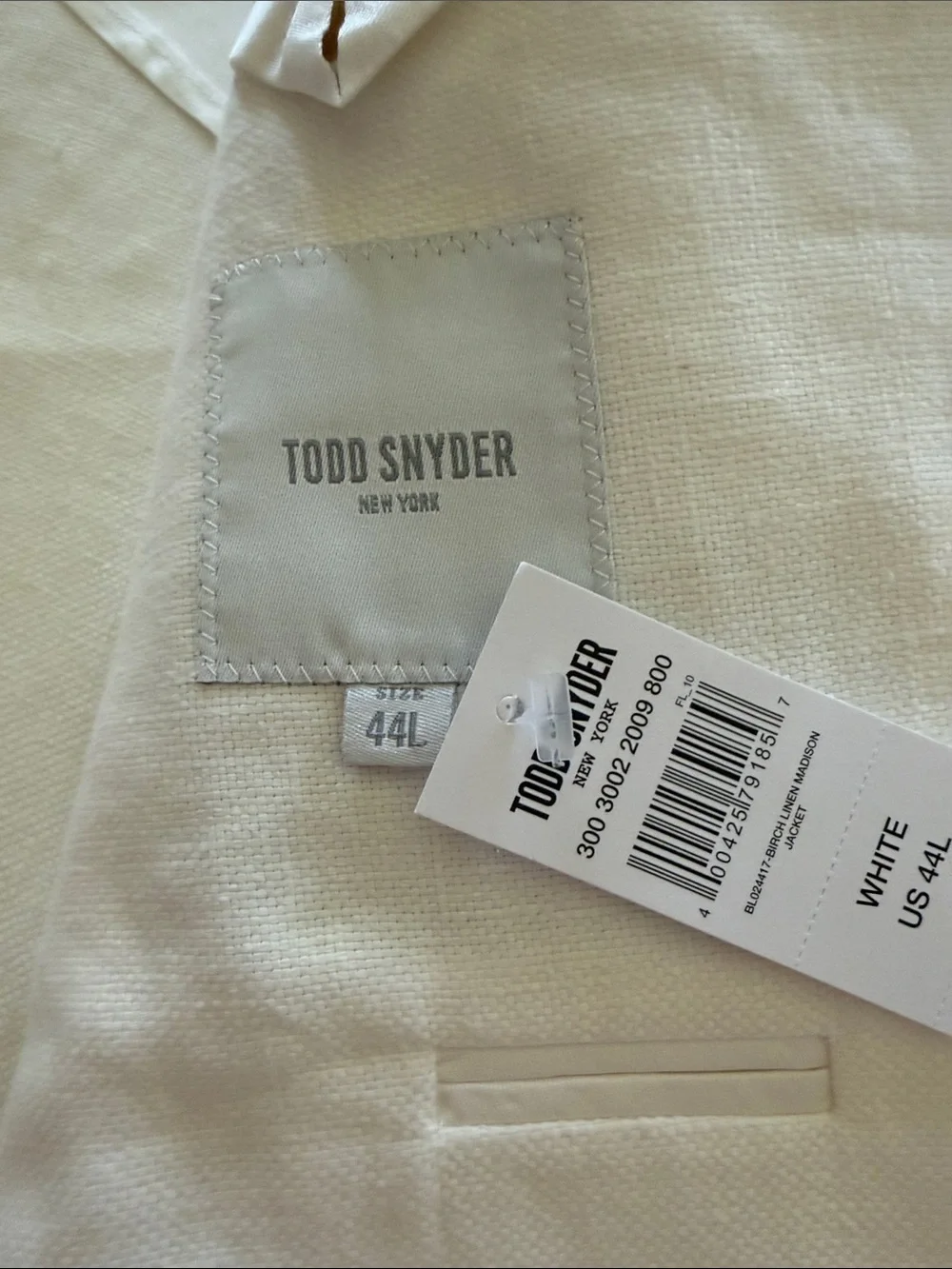 Todd Snyder White Birch Linen Madison Jacket Sz 44L.  New